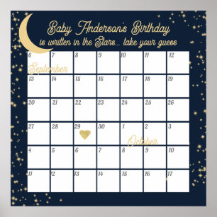 Moon and Stars Guess Baby's due date Poster