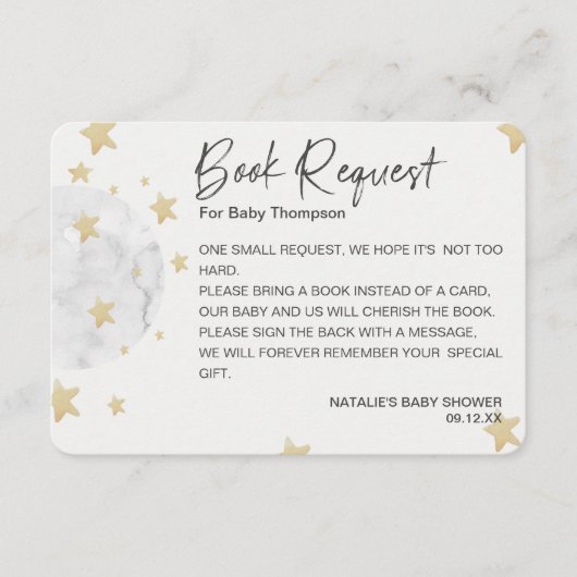 Moon and Stars Neutral Baby shower Boekaanvraag Informatiekaartje (Voorkant)