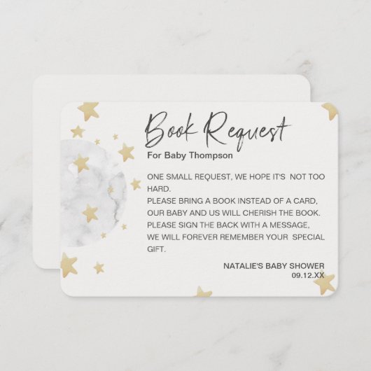 Moon and Stars Neutral Baby shower Boekaanvraag Informatiekaartje (Voorkant / Achterkant)