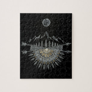Moon and Stars Night Sky Mountain Range Mandala Legpuzzel