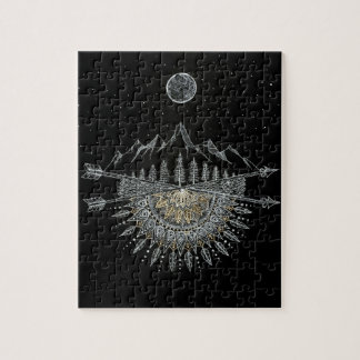 Moon and Stars Night Sky Mountain Range Mandala Legpuzzel