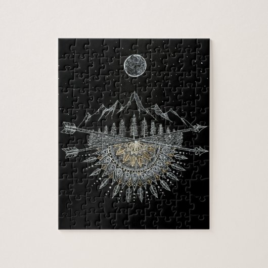 Moon and Stars Night Sky Mountain Range Mandala Legpuzzel (Verticaal)