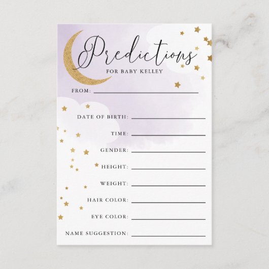 Moon and Stars Paarse Baby shower Prediccard Informatiekaartje (Voorkant)