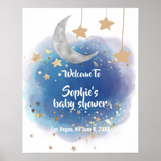 Moon And Stars Royal Blue Gold Welcome Sign Poster (Voorkant)