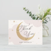 Moon and Stars Roze en Goud Baby shower Dank u Bedankkaart (Staand voorkant)