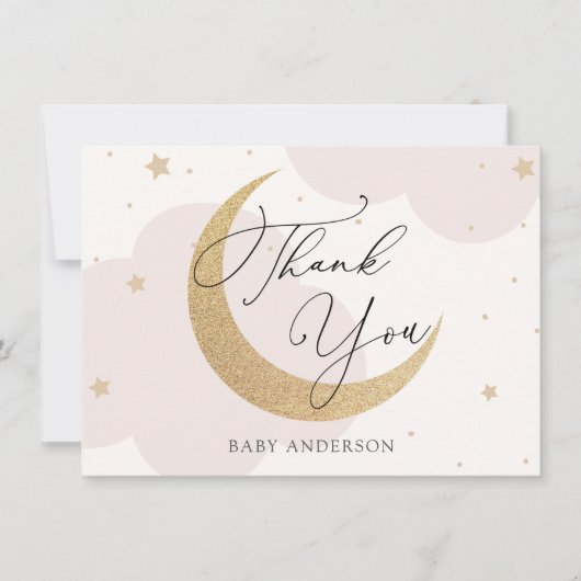 Moon and Stars Roze en Goud Baby shower Dank u Bedankkaart (Voorkant)