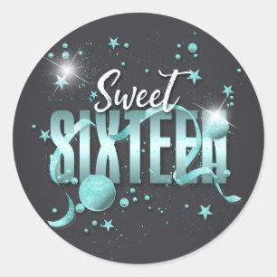 Moon and Stars Sweet 16 Blauwgroen/Blk ID788 Ronde Sticker