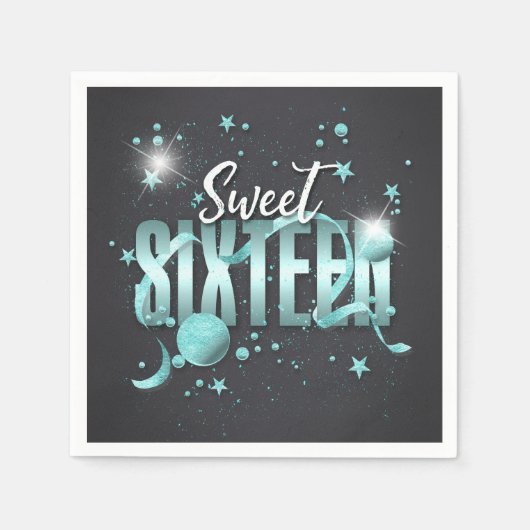 Moon and Stars Sweet 16 Blauwgroen/Blk ID788 Servet (Voorkant)