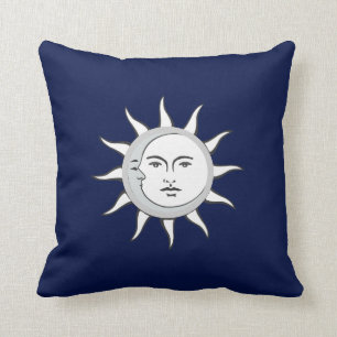 Moon and Sun Conjunction on Navy Blue Kussen