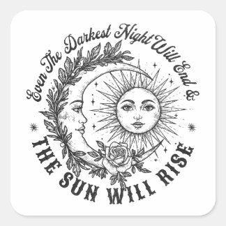 Moon and Sun Face Line Art T-shirt – hemelse rook Vierkante Sticker