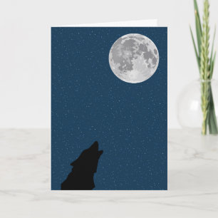 Moon and Wolf Birthday Card Kaart