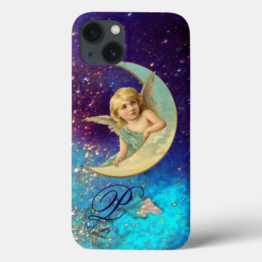 MOON ANGEL IN BLUE GOLD SPARKLES Monogram Case-Mate iPhone Case (Achterkant)