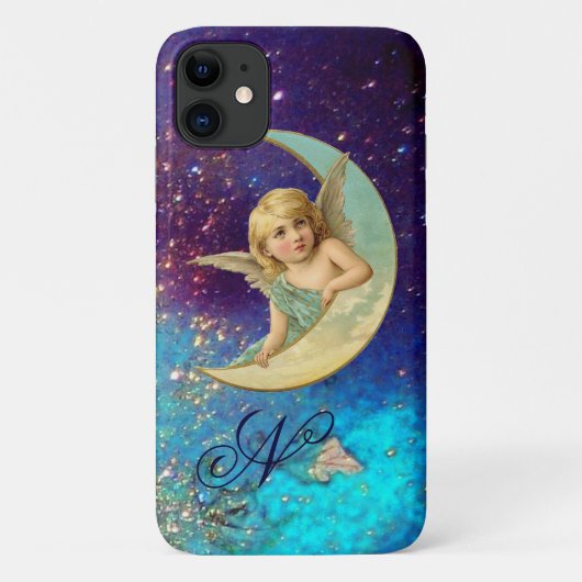 MOON ANGEL IN BLUE GOLD SPARKLES Monogram Case-Mate iPhone Case (Achterkant)