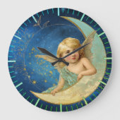 Moon Angel in Celestial Blue en Gold Grote Klok (Voorkant)