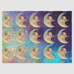 MOON ANGELS IN BLUE GOLD YELLOW SPARKLES TISSUEPAPIER