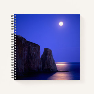 Moon At Dusk Perce Rock Gaspe Coast Quebec Notitieboek