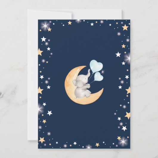Moon Baby shower / Twinkle Star Elephant Baby Boy Kaart (Achterkant)