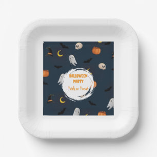 Moon Bat Donkerblauw Halloween Party Schattige Papieren Bordje