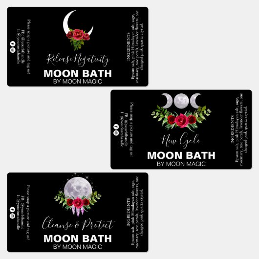 Moon Bath Soak Spell Labels in zwart (Groep)