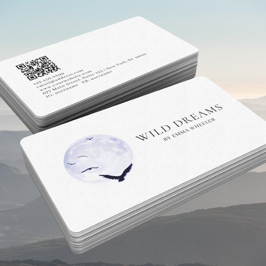 Moon & Birds Logo Design QR Code Carte de visite