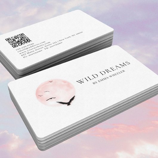 Moon & Birds Logo Design QR Code Carte de visite