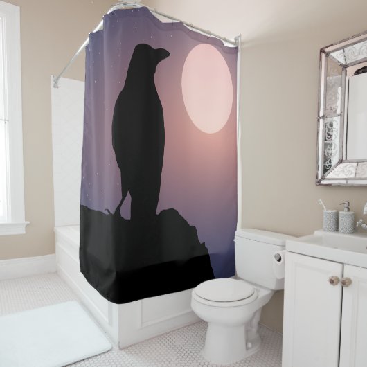Moon Black Raven Shower Curtain Douchegordijn (In situ)