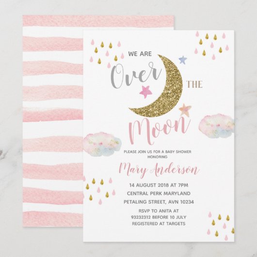 Moon Blush Roze Baby shower Kaart (Voorkant / Achterkant)
