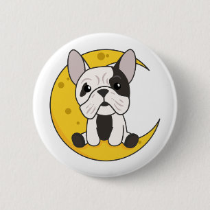 Moon Bulldog Cute Animals for Kids at Night Button