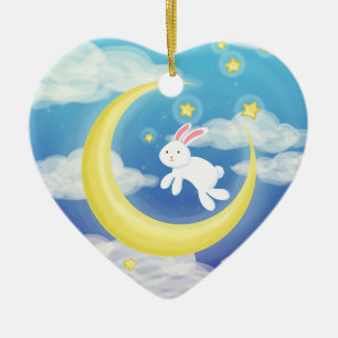 Moon Bunny Pink Keramisch Ornament