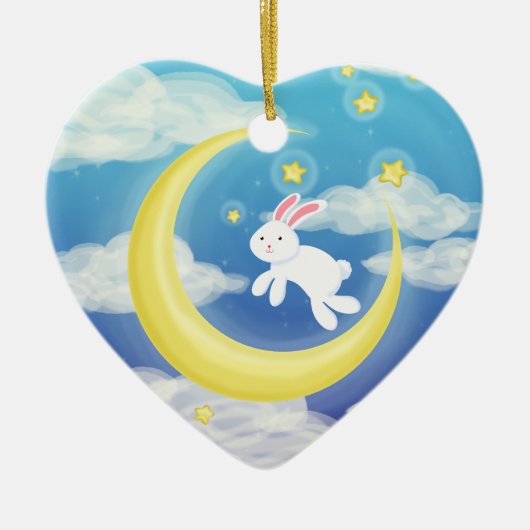 Moon Bunny Pink Keramisch Ornament (Voorkant)