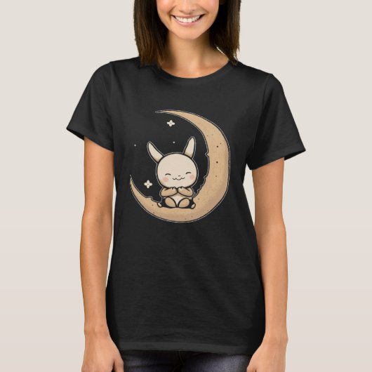 Moon Bunny Rabbit Sitting In Crescent Moon Easter T-shirt (Voorkant)