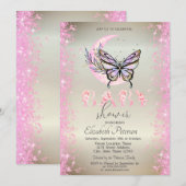 Moon Butterfly Glitter Confetti Baby shower Kaart (Voorkant / Achterkant)