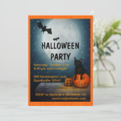 Moon, Cat en Pumpkin Halloween Kaart (Staand voorkant)