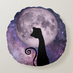 Moon Cat In Roze en Paarse Ronde Sierkussen Rond Kussen