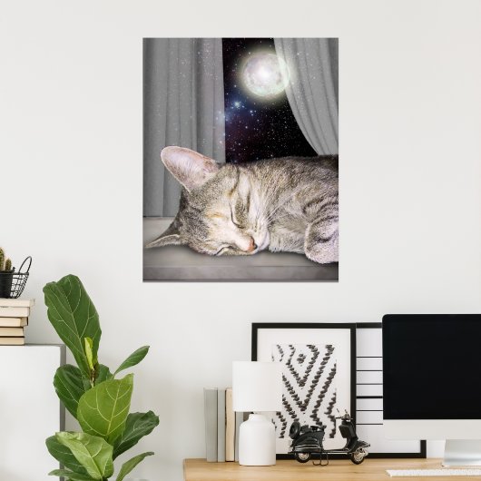 Moon Cat Poster (Thuiskantoor)