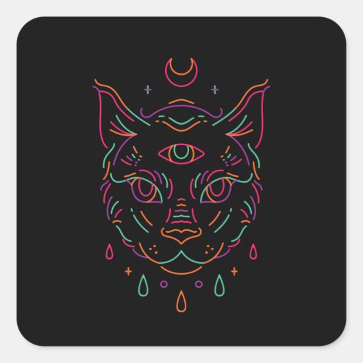 Moon Cat Vierkante Sticker (Voorkant)