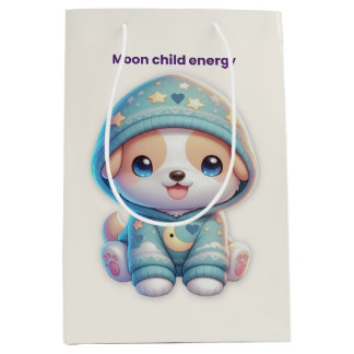 Moon Child Energy Cute Dog Gift Bag – Beige Cozy Medium Cadeauzakje