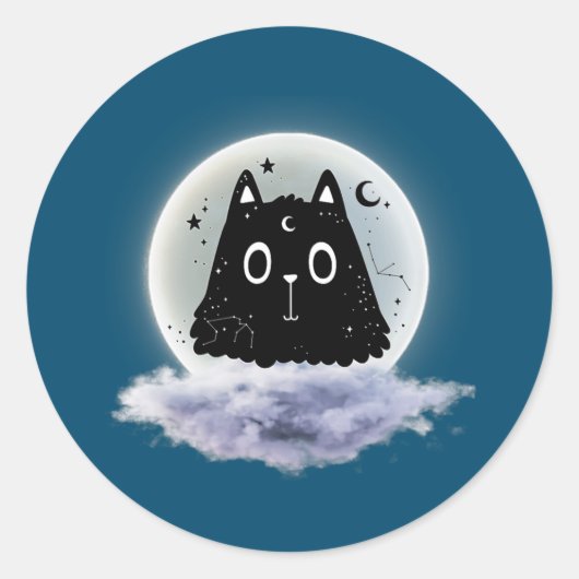 Moon Clouds and Cat Astrology Pagan Divination Ronde Sticker (Voorkant)
