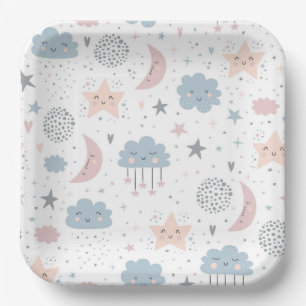 Moon Clouds-Baby shower Papieren Bordje