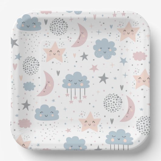 Moon Clouds-Baby shower Papieren Bordje (Voorkant)