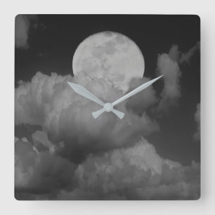 Moon & Clouds Over Kansas Vierkante Klok