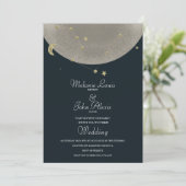 Moon Constellation Gold Celestial Blue Wedding Kaart (Staand voorkant)