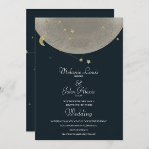 Moon Constellation Gold Celestial Blue Wedding Kaart