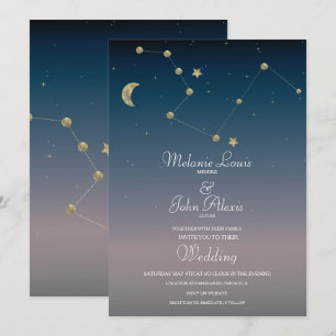 Moon Constellation Gold Foil Wedding Invitation Kaart