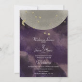 Moon Constellation Gold Paarse Celestial Wedding Kaart (Voorkant)