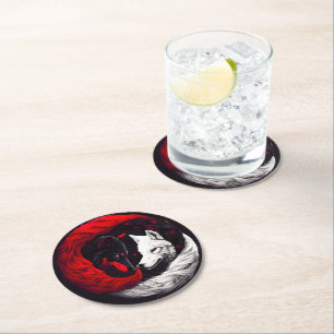 Moon Crimson Red White Wolf Ronde Kartonnen Onderzetter
