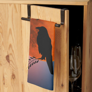 Moon & Crows, Black Bird Kitchen Towel Raven Theedoek