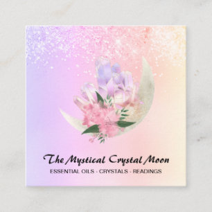 *~* Moon Crystals Floral Ombre Peach Pink Glitter  Vierkante Visitekaartje