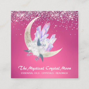 *~* Moon Crystals Floral Pink Glitter Vierkante Visitekaartje