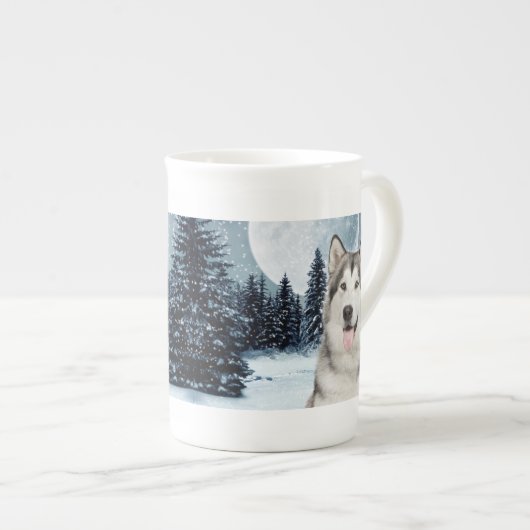 Moon d'hiver Husky Bone China Mug (Devant droit)